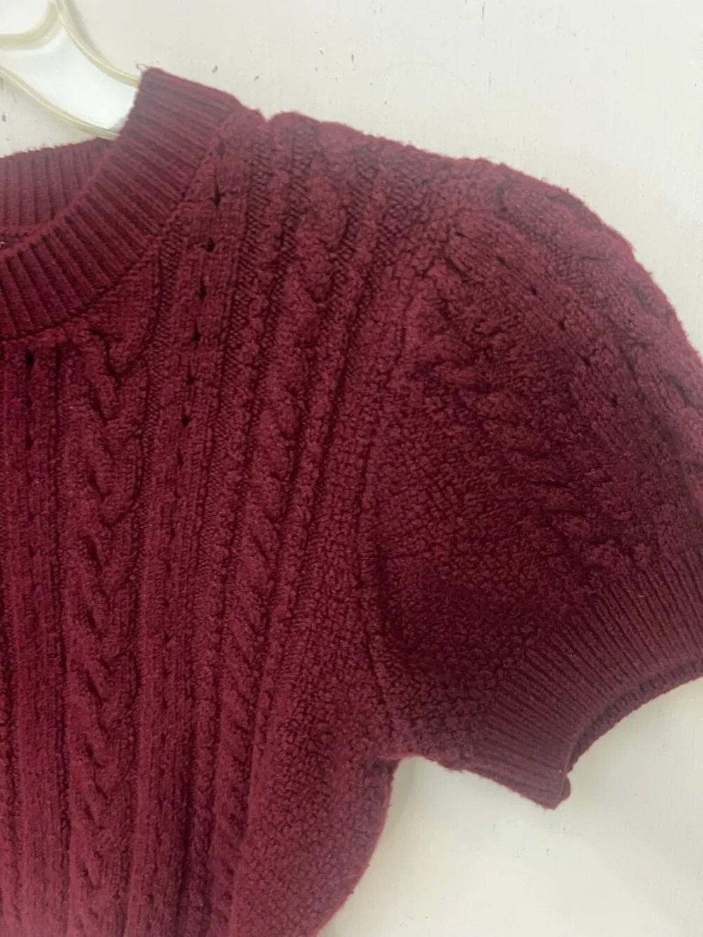 Free People Short + Sweet Burgundy Cable Knit Cropped Sweater XL.   V
